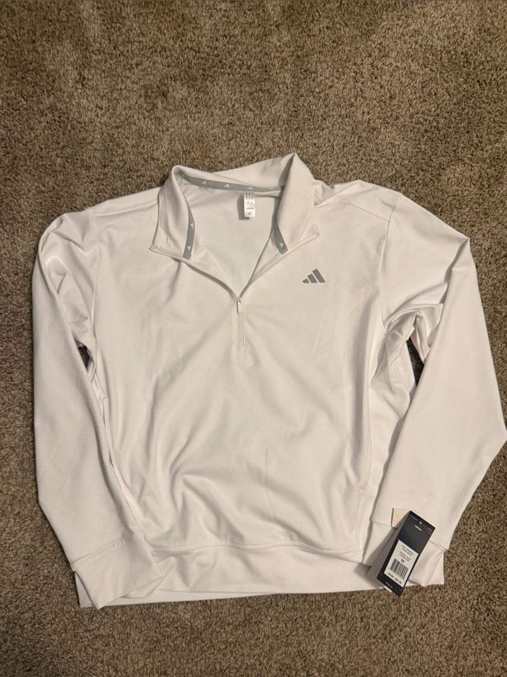 adidas Women's White Quarter-Zip Pullover with Silver Logo